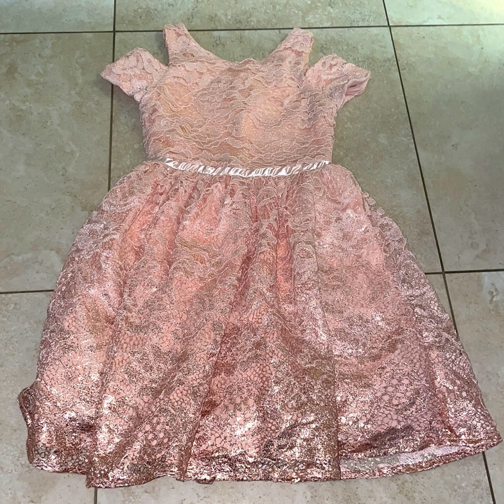 Blush by Us Angels pink to gold ombré lace dress